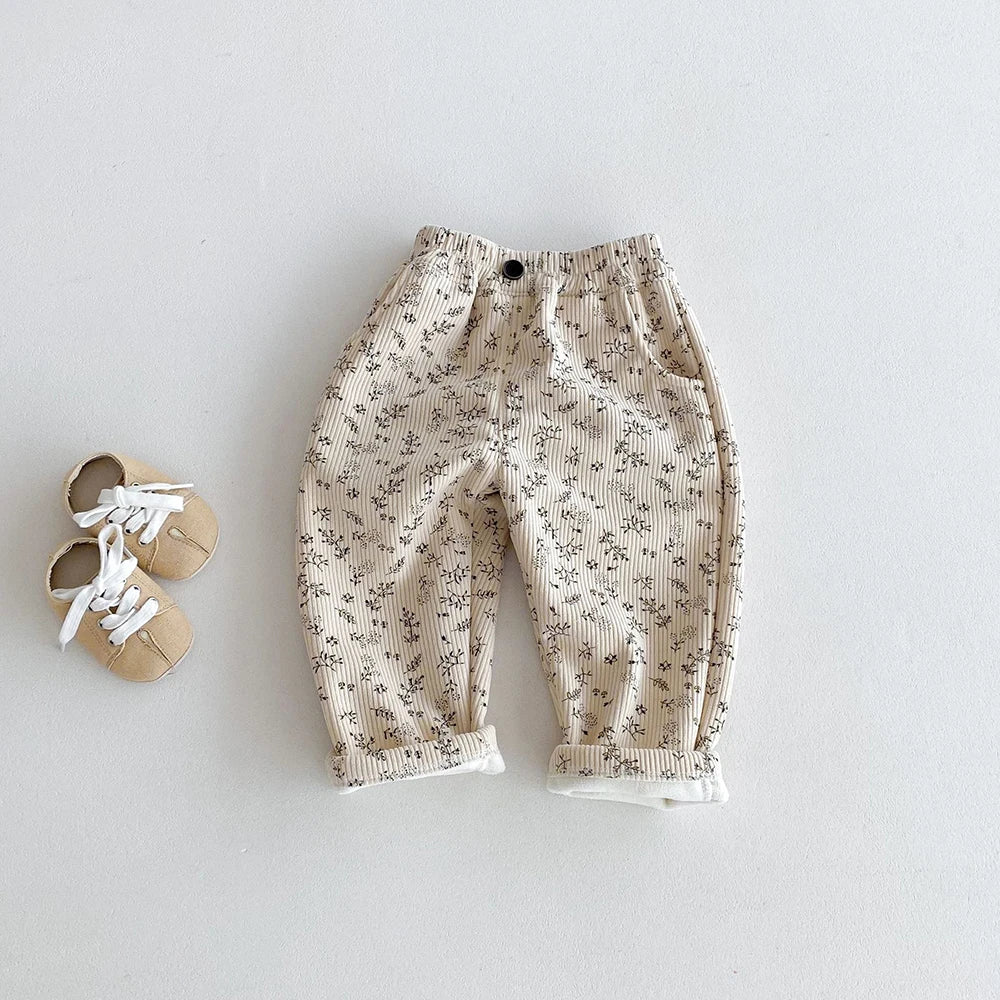 Warm Fleece-Lined Kids Pants - Floral & Leopard Print