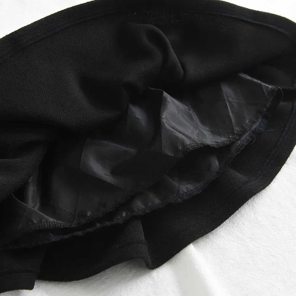 Black Edge Round Neck Button Top & Skirt Two Piece Set