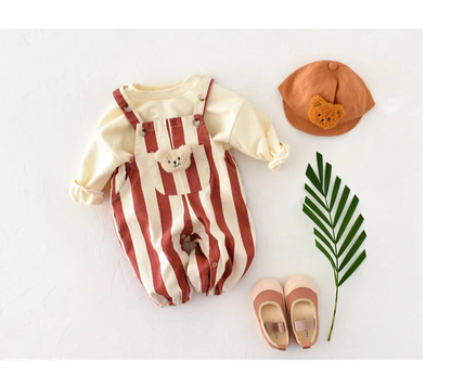 100% Cotton Striped Onesie with Teddy Bear