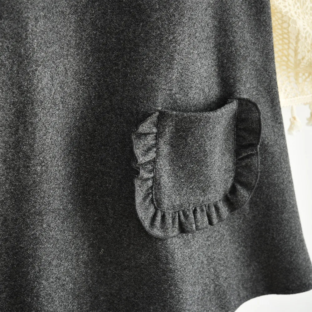 Gray Sleeveless Pocket Vest Dress & Long Sleeved Top Two-piece Set