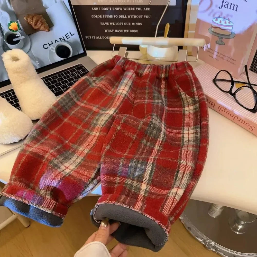 Thickened Checkered Children's Pants