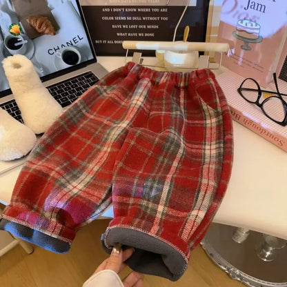 Thickened Checkered Children's Pants