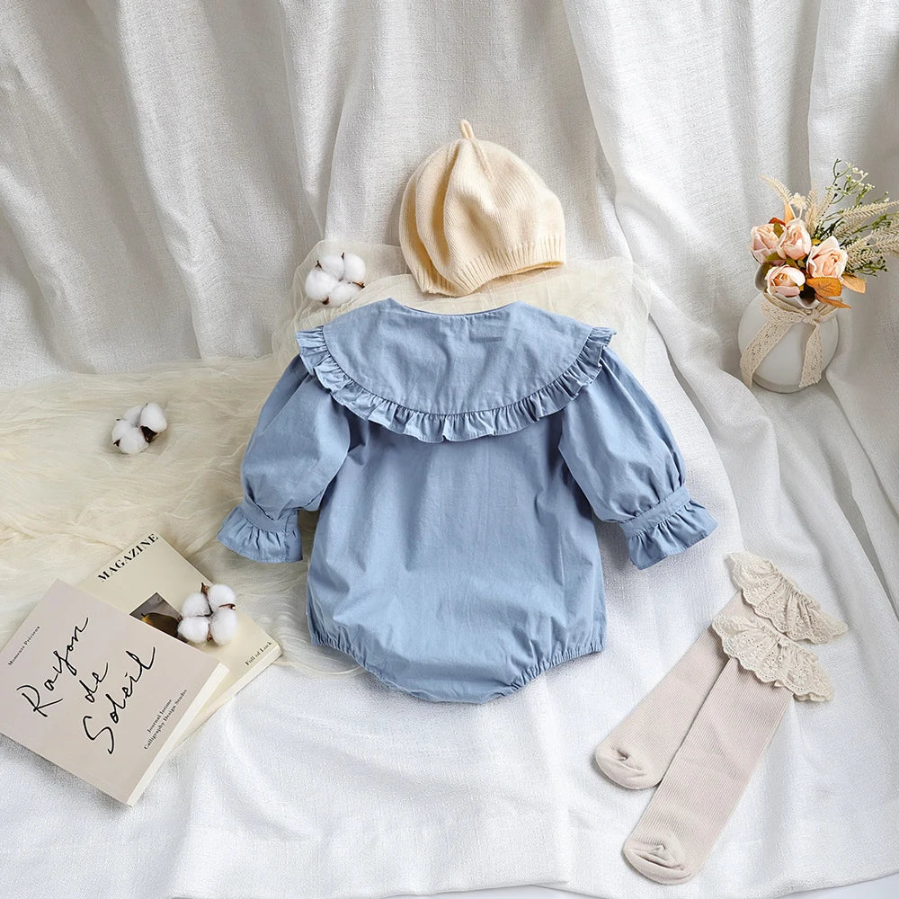 Peter Pan Collar Girls Bodysuit With Ruffle Sleeve