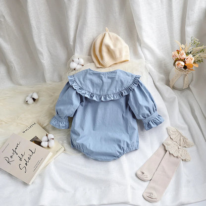 Peter Pan Collar Girls Bodysuit With Ruffle Sleeve
