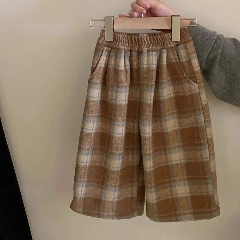 Cartoon Sweater Top & Checkered Pants Set