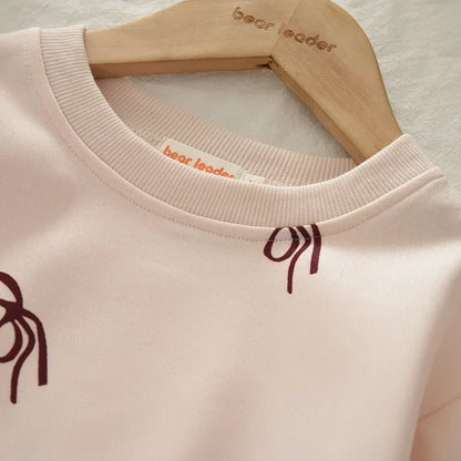 Beige Bow Top & Striped Pants Two-piece Set