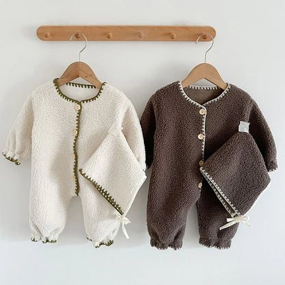 Plush Thicken Warm Romper & Hat