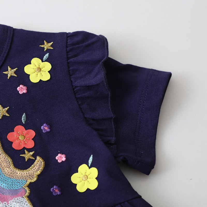 Navy Blue Unicorn 100% Cotton Summer Dress