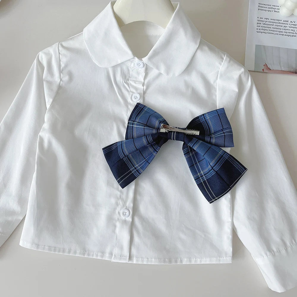 Knitted Vest With Turn-Down Collar & Plaid Skirt - 3pc Set Outfit