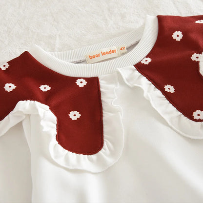 Collar T-shirt Top & Flower Pants Two-Piece Set