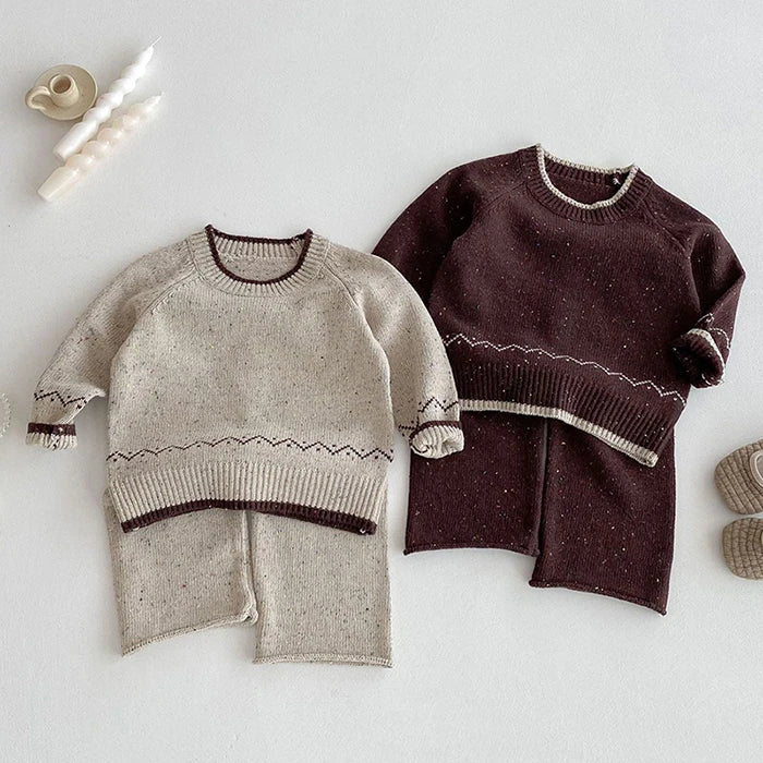 Knitted Long Sleeve Pullover Top & Pants Set