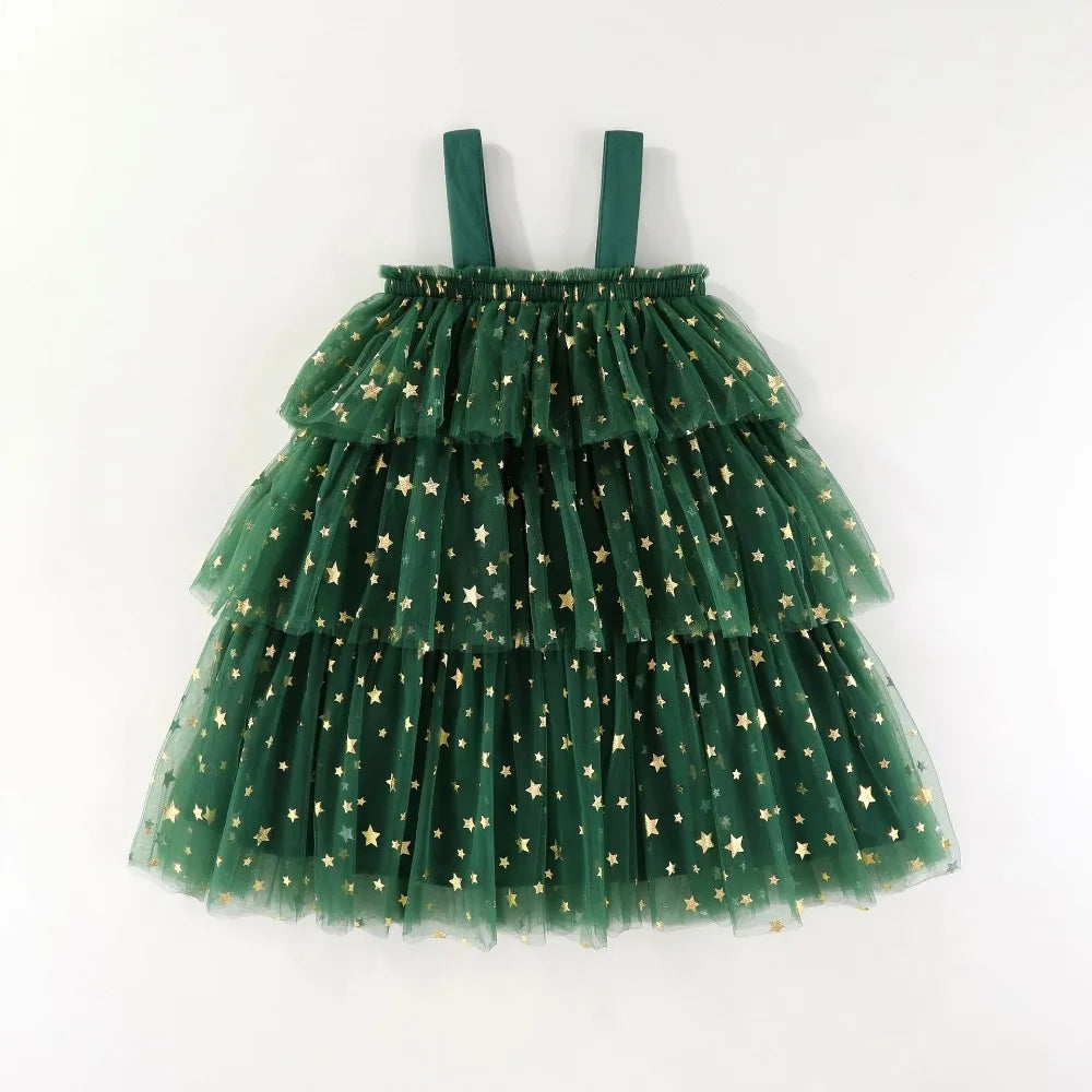 Christmas Green Mesh Sequins Dress