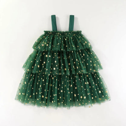Christmas Green Mesh Sequins Dress