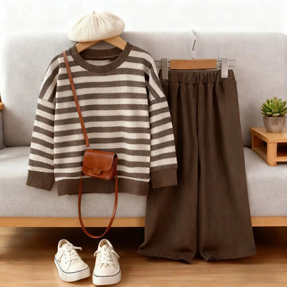 Striped Long Sleeve Top And Pants Two-Piece Set