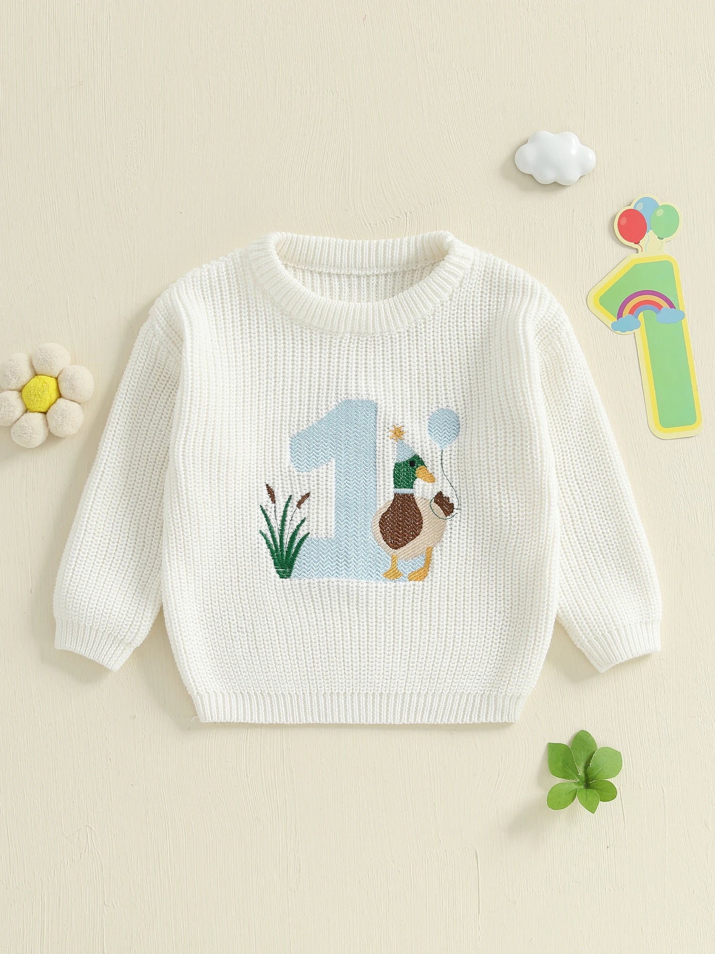 Baby Boy Birthday Sweater Casual Duck Letter Embroidery