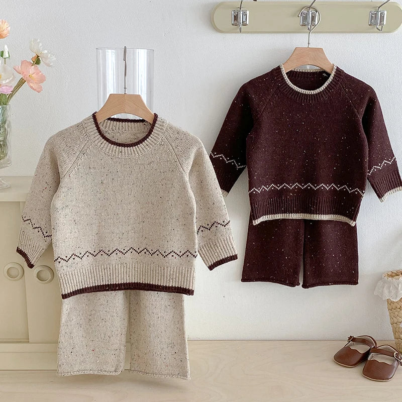Knitted Long Sleeve Pullover Top & Pants Set