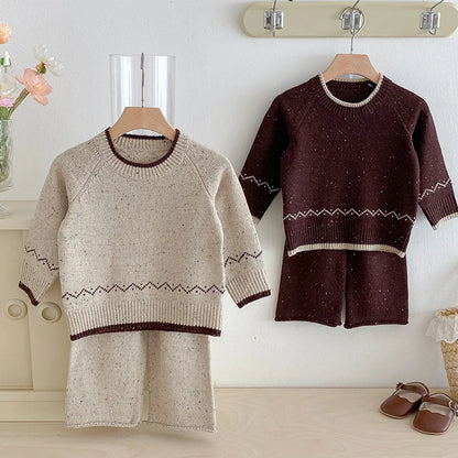 Knitted Long Sleeve Pullover Top & Pants Set