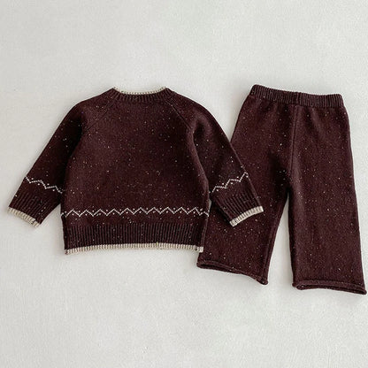 Knitted Long Sleeve Pullover Top & Pants Set