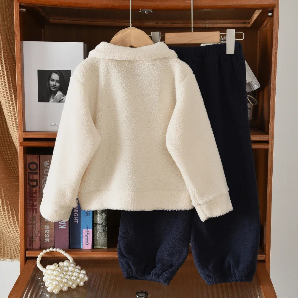 Winter Fleece A-line Collar Jacket & Pants Set