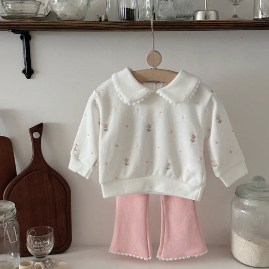 New Girls Floral Embroidered Top & Bottom Baby Set