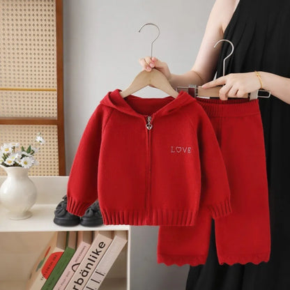 Knitted Hooded Sweatshirt & Pants 2-piece Set