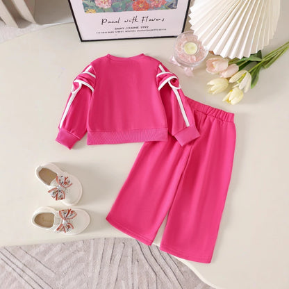 Pink Sweatshirt & Striped Pants Two-piece Set