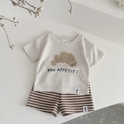 Cute Cookie Towel Embroidery T-Shirt & Shorts Baby Set