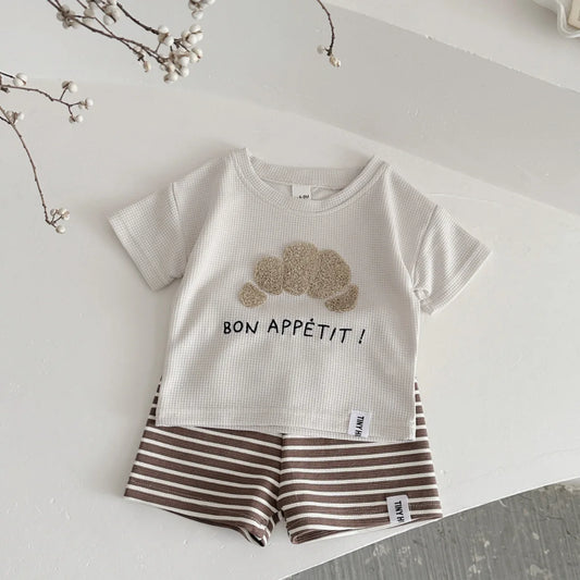 Cute Cookie Towel Embroidery T-Shirt & Shorts Baby Set