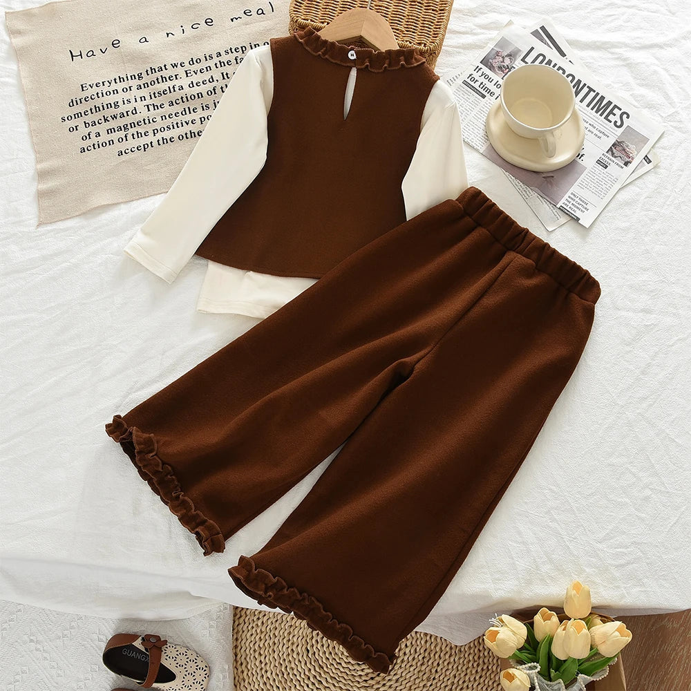 3-Piece Suit Long Sleeve Bottom Shirt, Vest & Pants Set