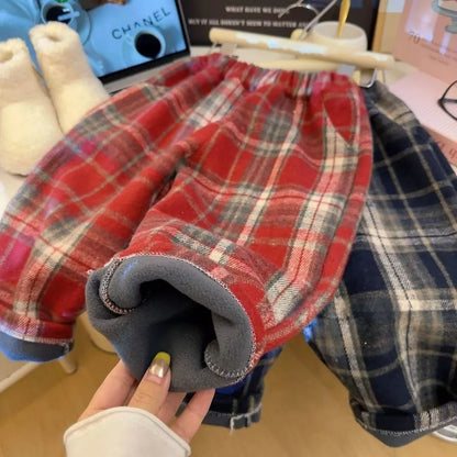 Thickened Checkered Children's Pants