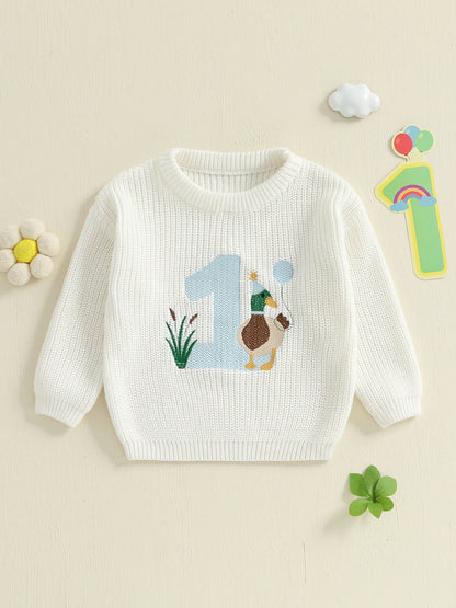 Baby Boy Birthday Sweater Casual Duck Letter Embroidery