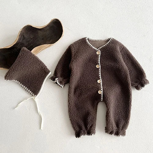Plush Thicken Warm Romper & Hat