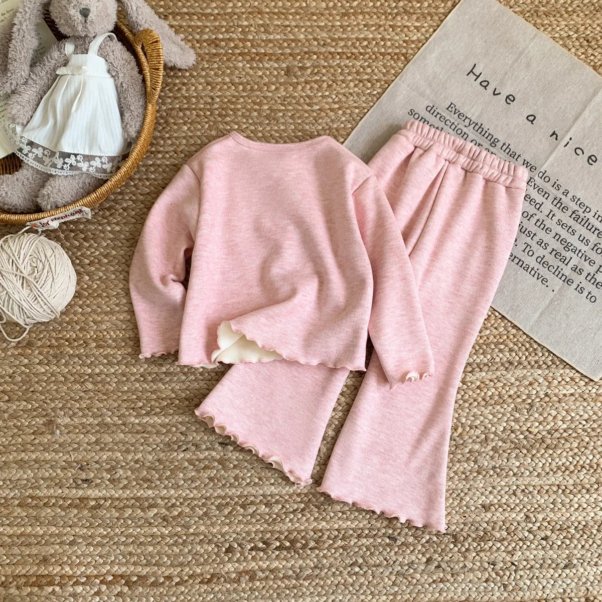 Plush Girls' Long Sleeved Top & Ruffle Pants Two Piece Set