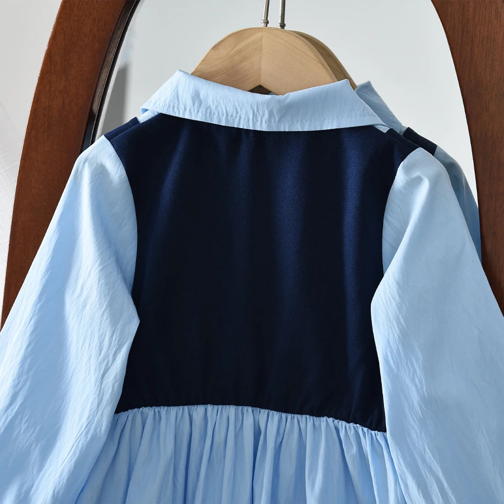 Girls Long Sleeve Lapel Shirt Dress
