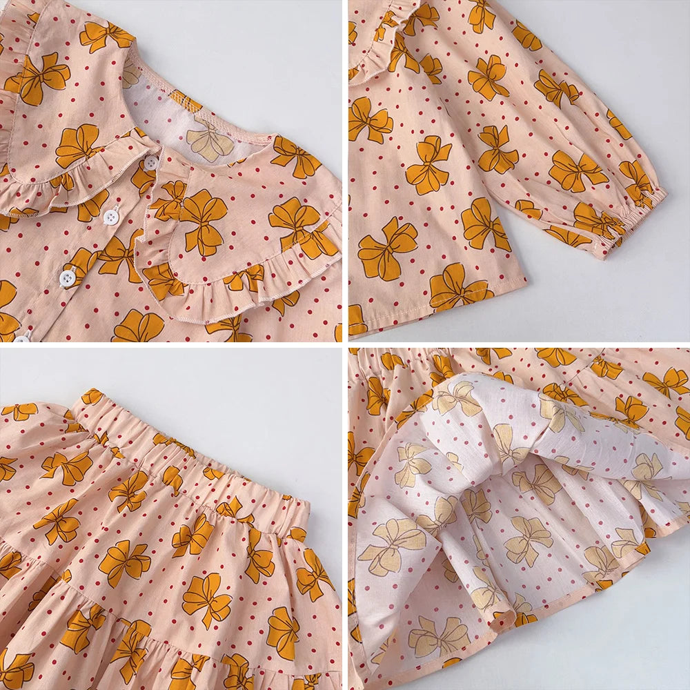 Two Piece Bow Top & Pleated Skirt Set