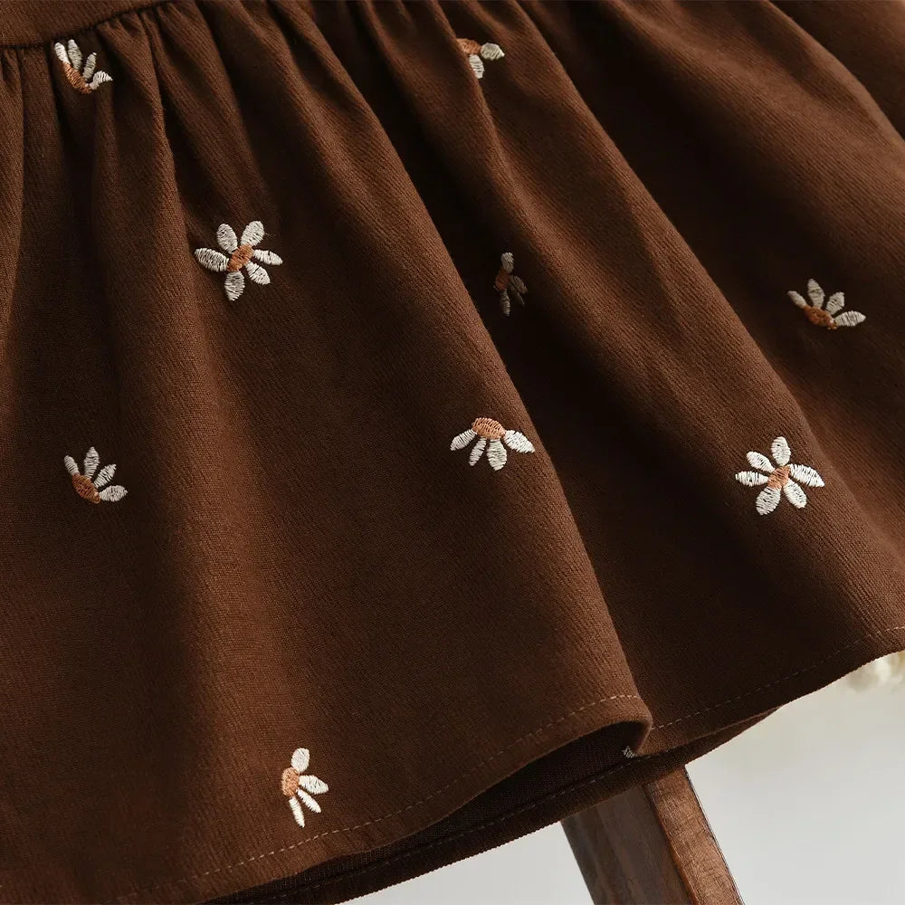 Embroidery Contrasting Color Lapel Dress