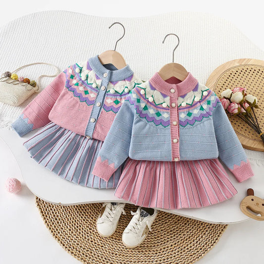 Sweet and Cute Knitted Sweater Top & Skirt Two-piece Set