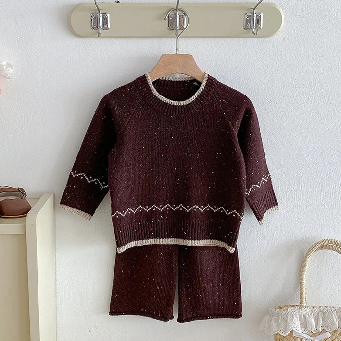 Knitted Long Sleeve Pullover Top & Pants Set