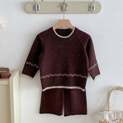 Knitted Long Sleeve Pullover Top & Pants Set