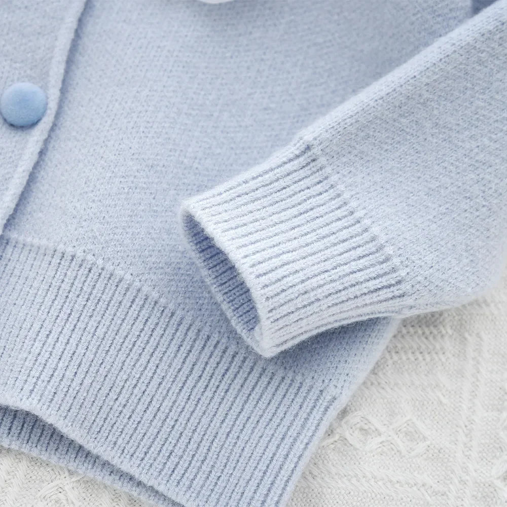 Sweet Blue Flower Knitted Cardigan Top & Beige Skirt Two-piece Set