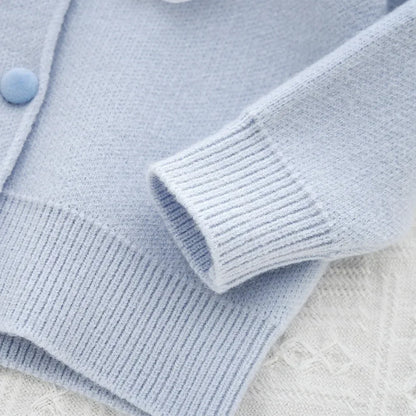 Sweet Blue Flower Knitted Cardigan Top & Beige Skirt Two-piece Set