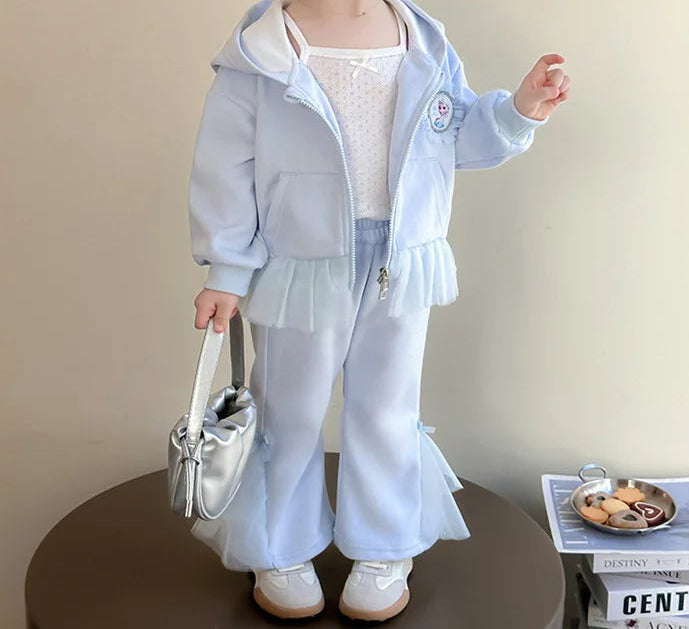 Elsa Princess Zippered Hooded Jacket & Bellbottom Pants