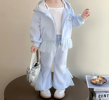 Elsa Princess Zippered Hooded Jacket & Bellbottom Pants