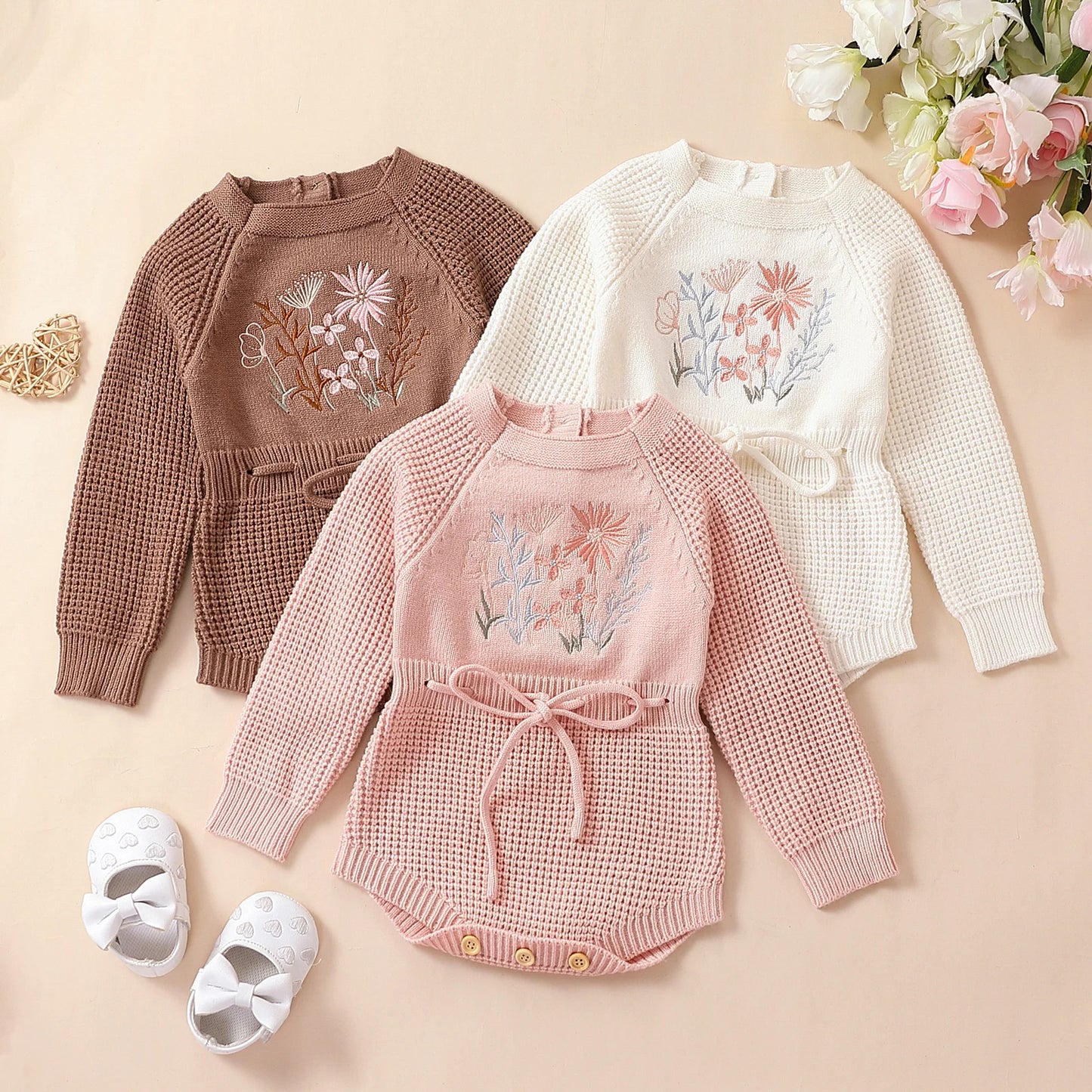 Soft Cotton Flower Embroidery Romper