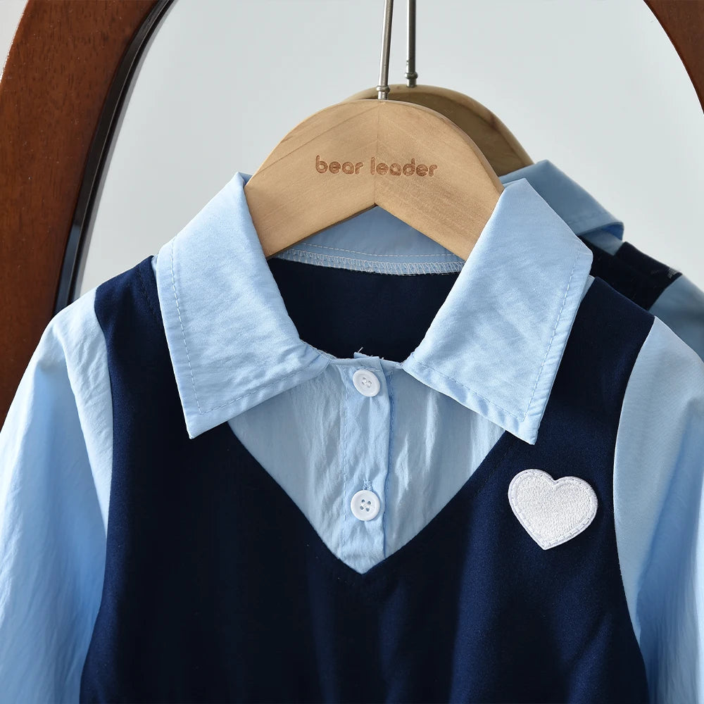 Girls Long Sleeve Lapel Shirt Dress