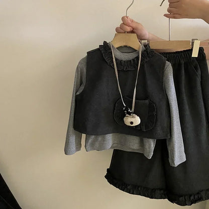 3-Piece Suit Long Sleeve Bottom Shirt, Vest & Pants Set