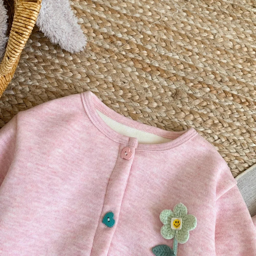 Plush Girls' Long Sleeved Top & Ruffle Pants Two Piece Set