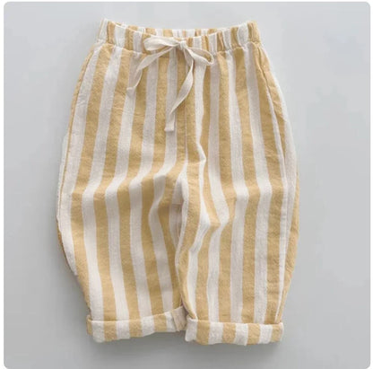 Vintage Linen Cotton Stripe Pants for Kids – Stylish & Comfortable!