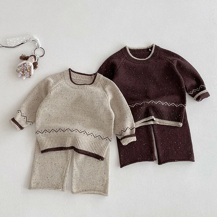 Knitted Long Sleeve Pullover Top & Pants Set