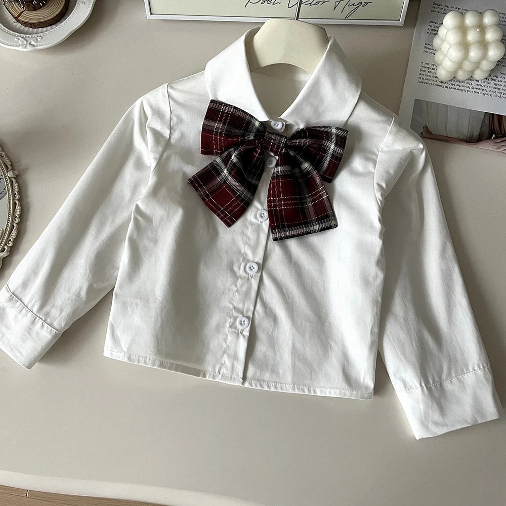 Knitted Vest With Turn-Down Collar & Plaid Skirt - 3pc Set Outfit